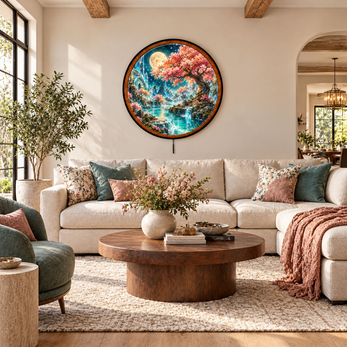 Moonlit Sakura Crystal Garden – Handcrafted LED Wall Art | Cherry Blossom Tree & Fantasy Moon Landscape