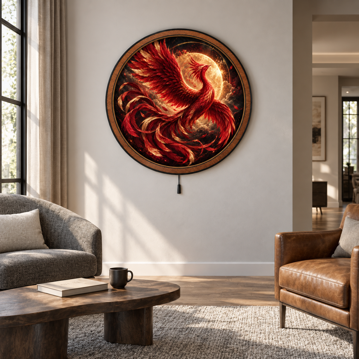 Crimson Phoenix – Golden Moon LED Wall Art