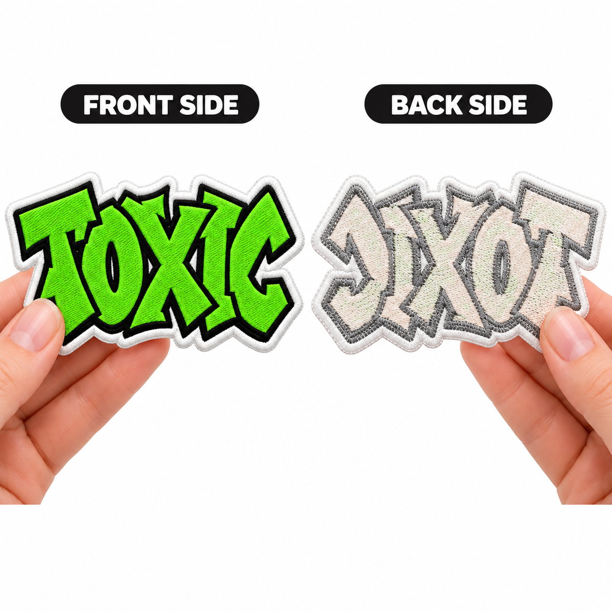 Toxic Graffiti Embroidered Iron-On Patch – Neon Green Streetwear Lettering Applique