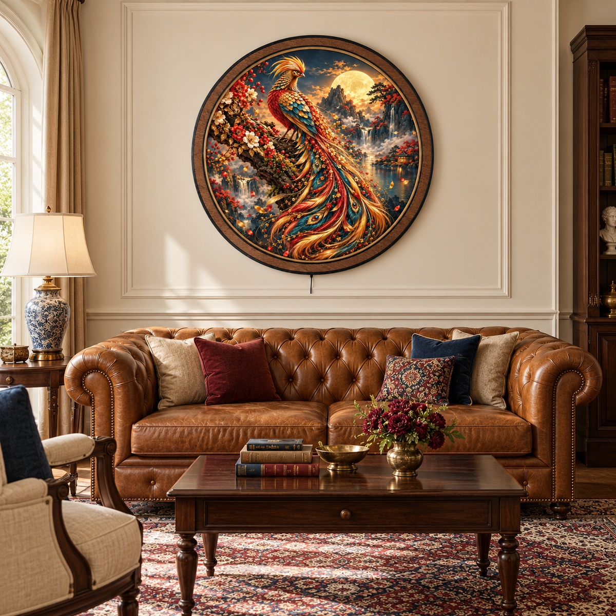 Golden Phoenix Garden – Moonlit Paradise LED Wall Art