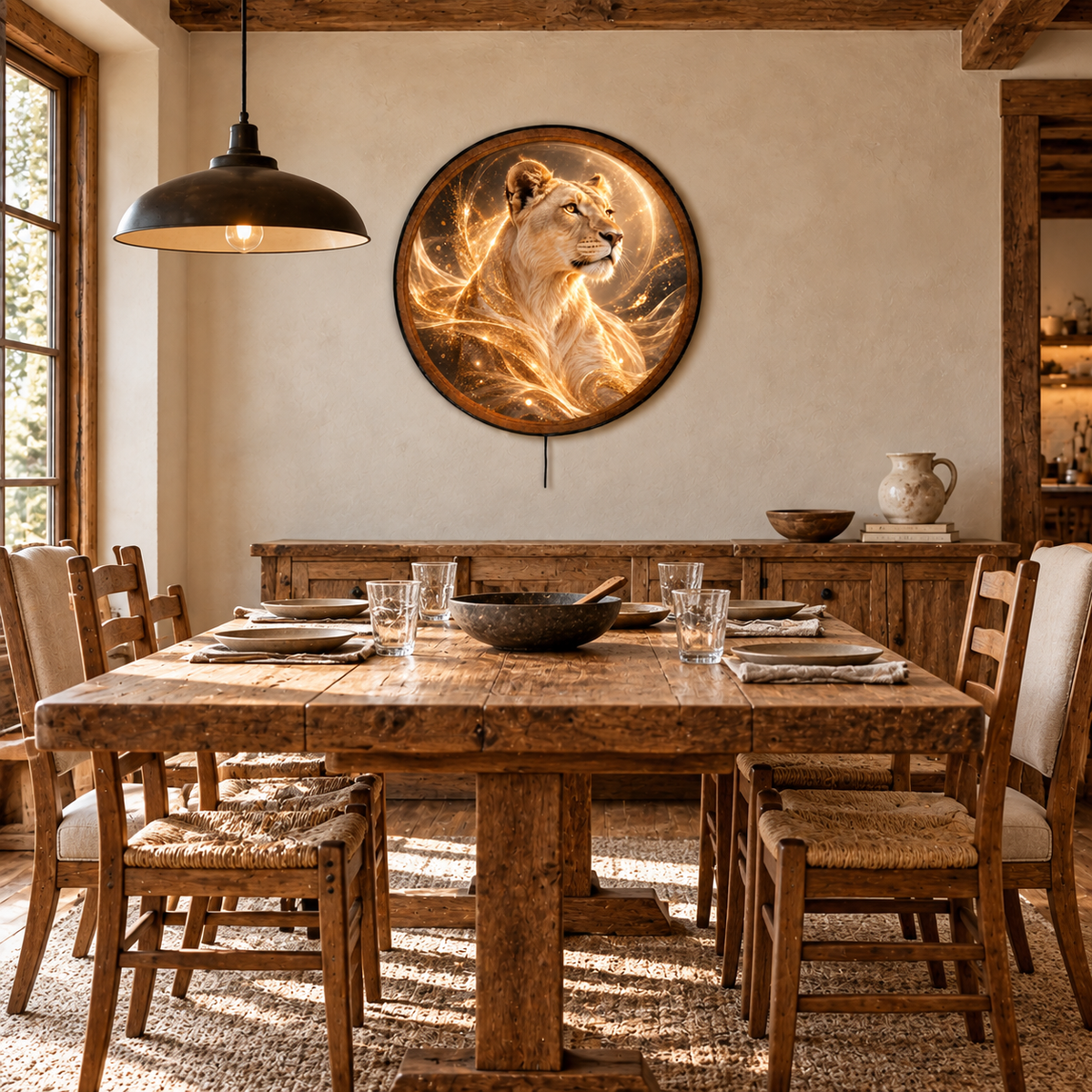 Handcrafted Golden Lioness Spirit LED Wall Art