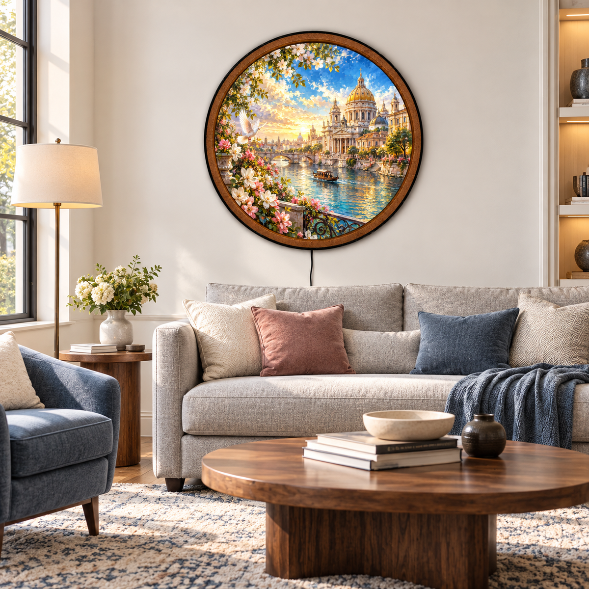 Golden Riverside Cathedral Garden LED Wall Art
