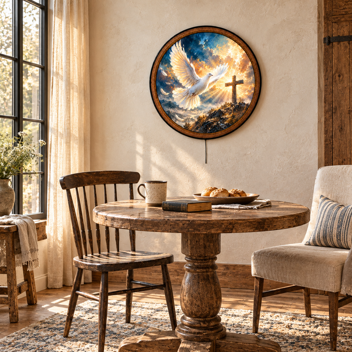 Handcrafted Dove & Cross Christian LED Wall Art