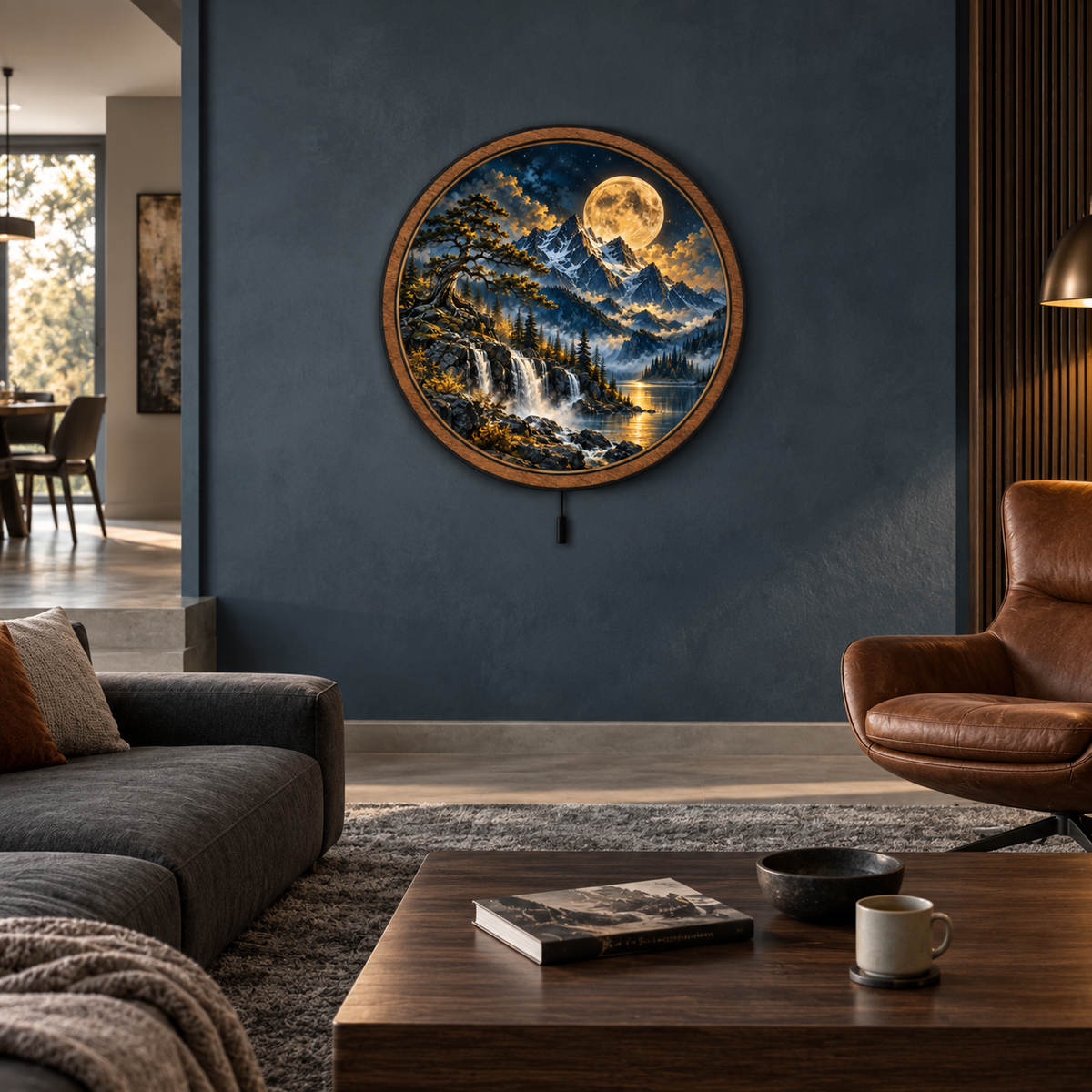 Alpine Moonfall – Golden Cascade LED Wall Art