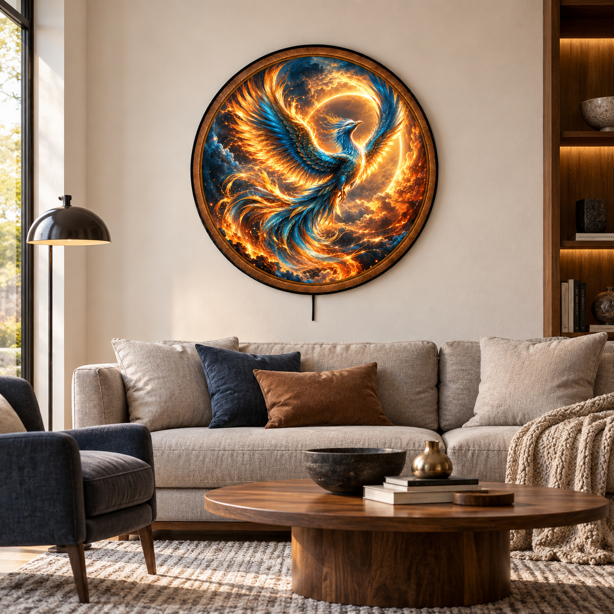 Blue Phoenix Solar Eclipse Circular LED Wall Art