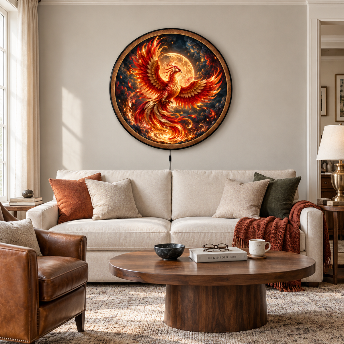 Eternal Phoenix – Golden Fire Moon LED Wall Art