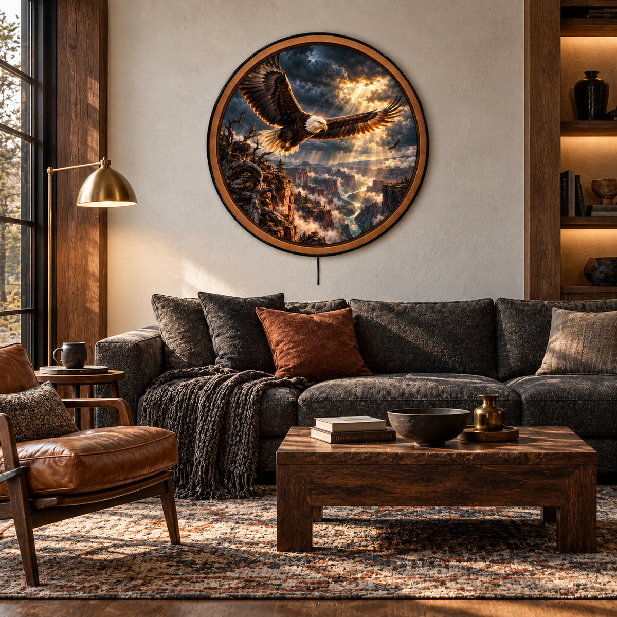 Handcrafted Bald Eagle Canyon Storm LED Wall Art