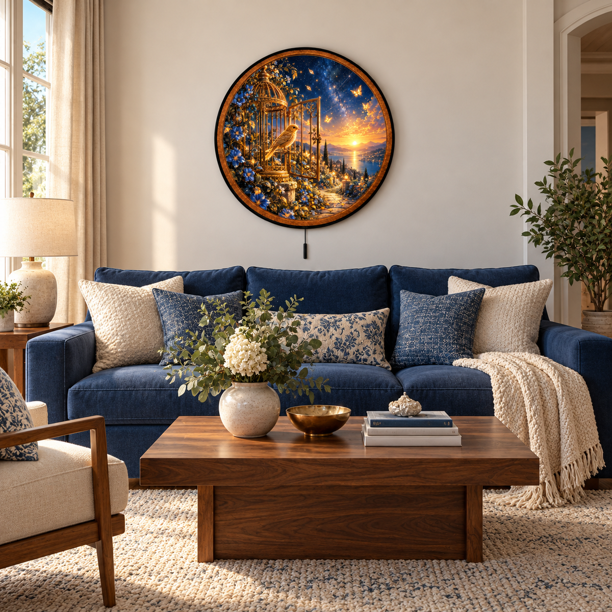 Wings of Freedom – Handcrafted Round LED Wall Art