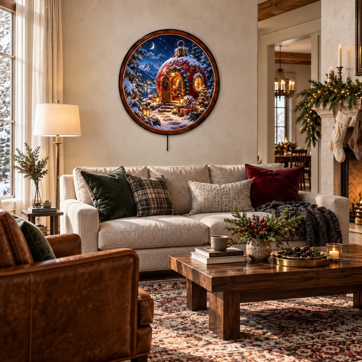 Handcrafted Christmas Ornament LED Wall Art – Enchanted Winter Village Lighted Wall Decor