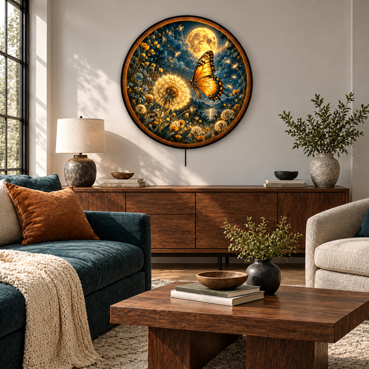 Golden Wishes – Handcrafted Round LED Wall Art
