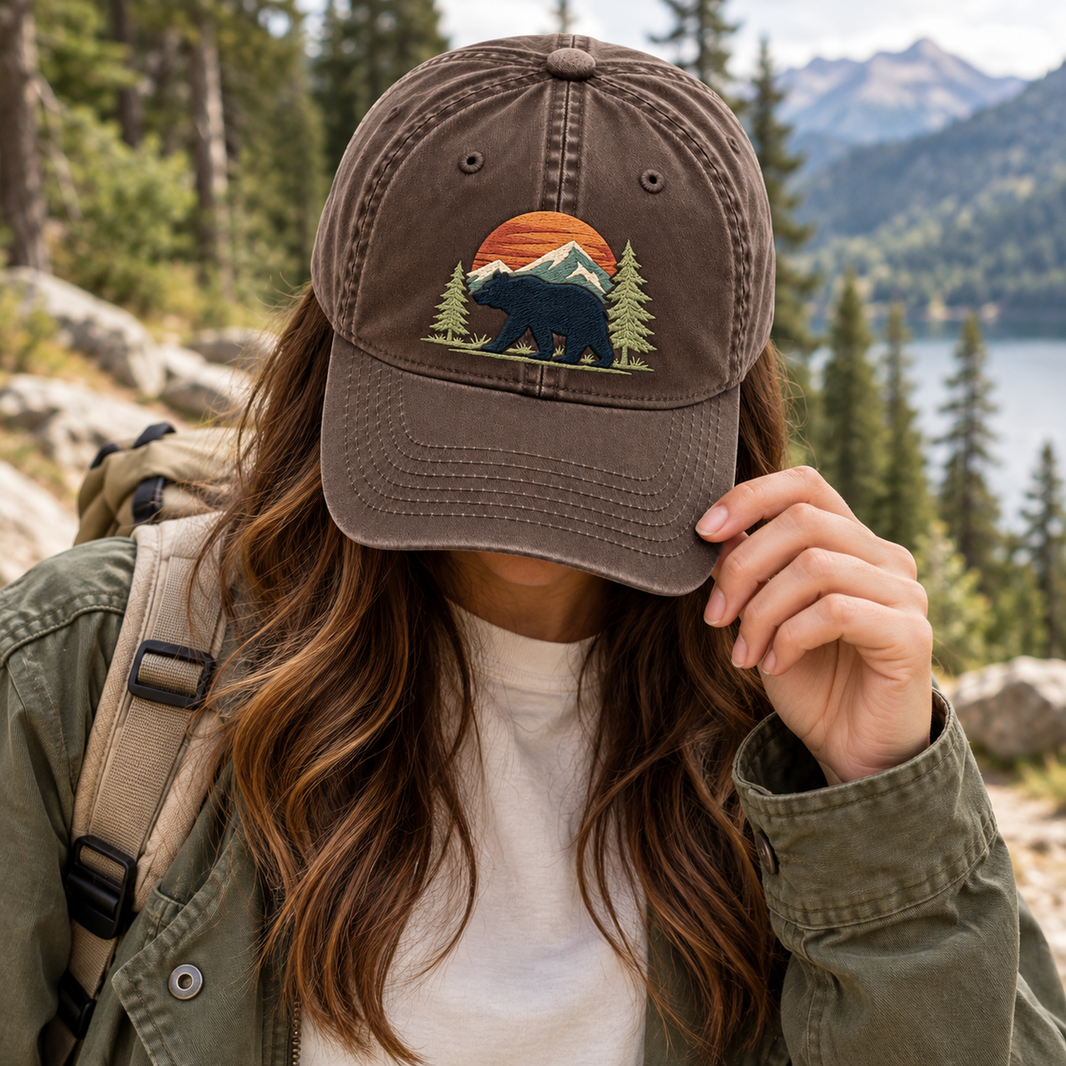 Black Bear Embroidered Dad Hat – Vintage Mountain Baseball Cap