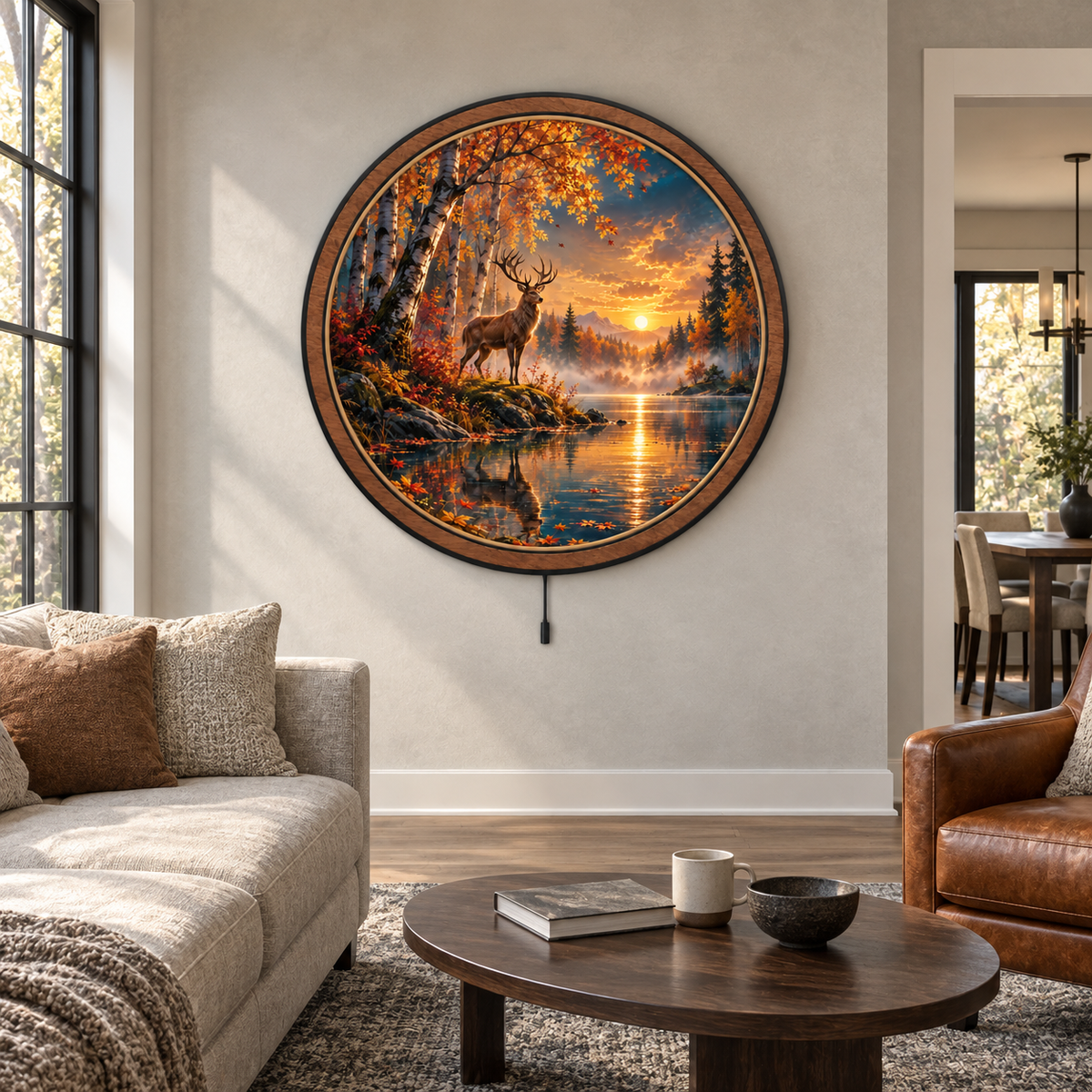 Autumn Majesty – Golden Deer Lake LED Wall Art