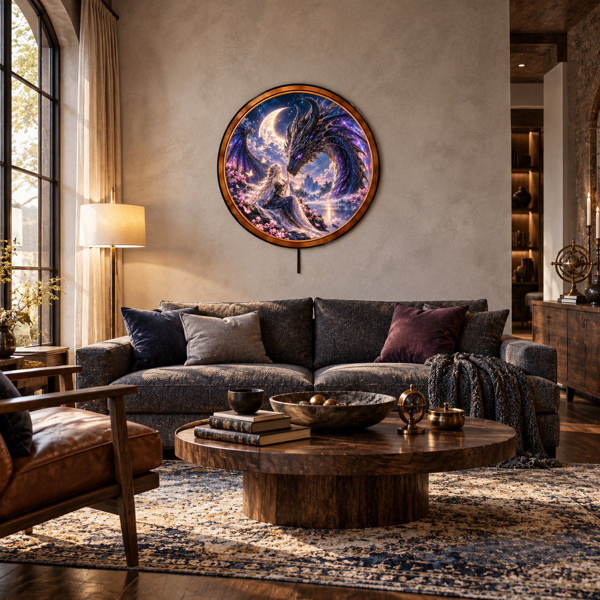Handcrafted Celestial Dragon & Moon Maiden LED Wall Art