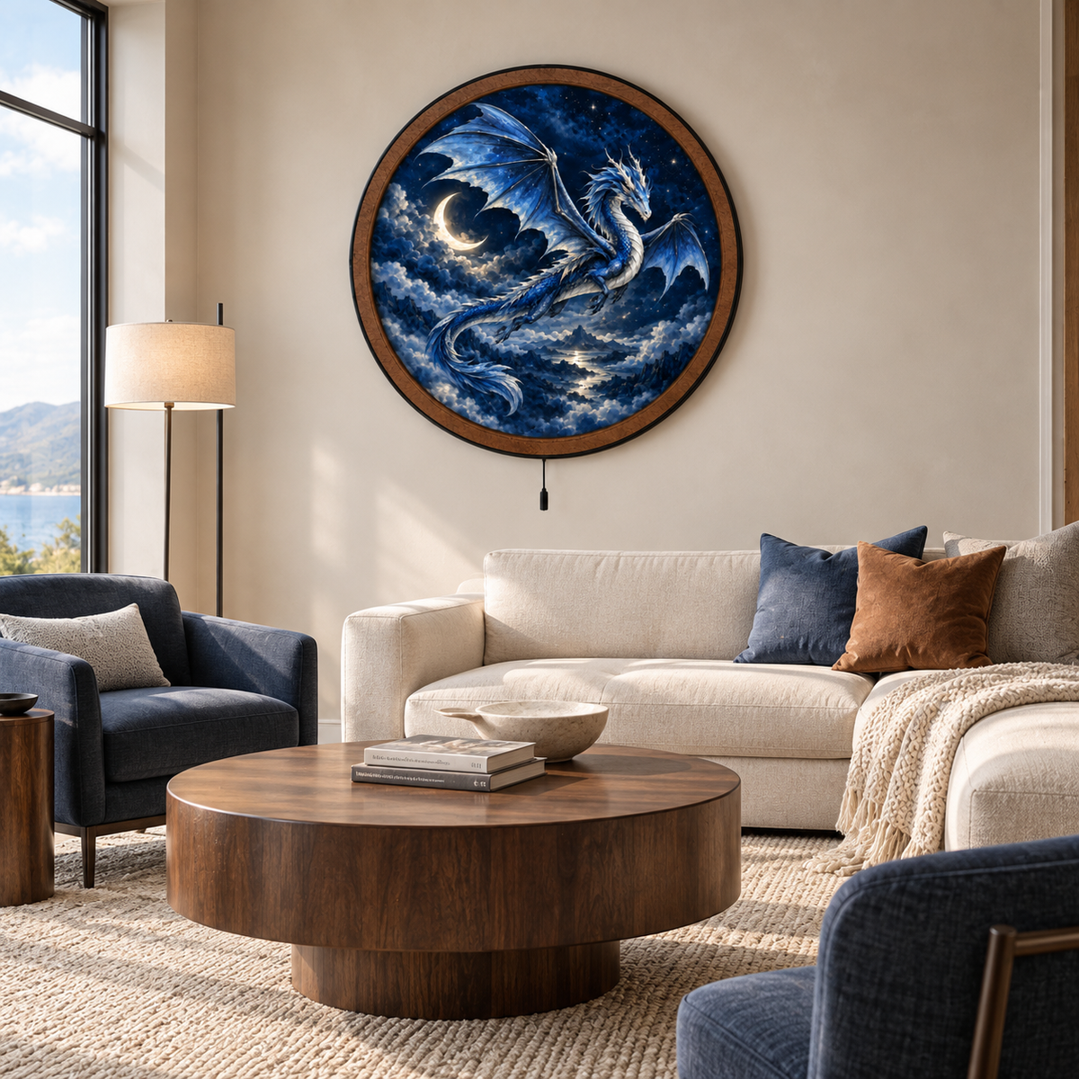 Celestial Blue Dragon – Moonlit Sky LED Wall Art