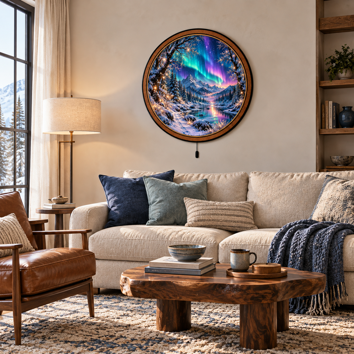 Handcrafted Northern Lights Winter Landscape LED Wall Art
