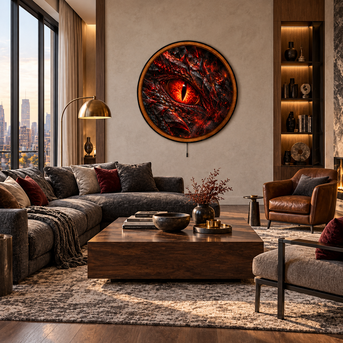 Handcrafted Inferno Dragon Eye Fantasy LED Wall Art
