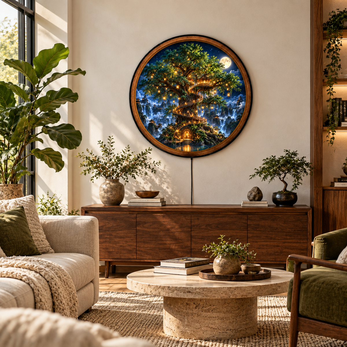 Handcrafted Enchanted Treehouse LED Wall Art – Magical Tree of Life & Moonlit