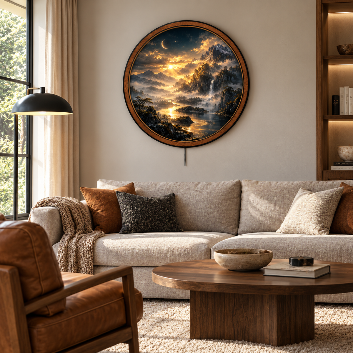 Golden Veil Celestial Mountain Sanctuary LED Wall Art