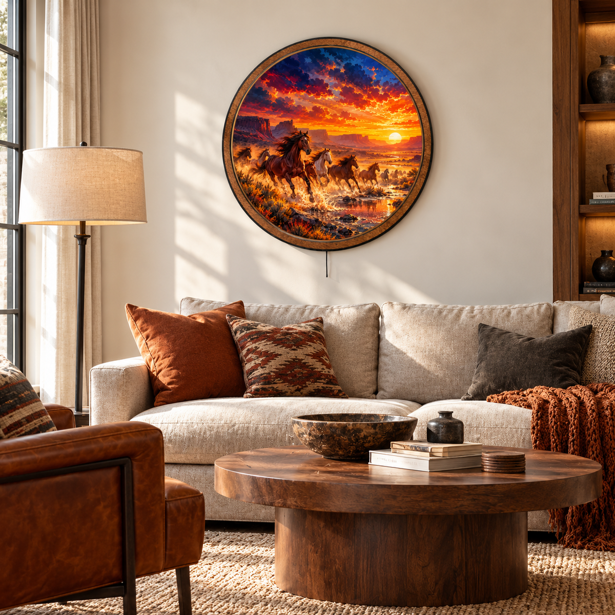 Wild Horses Canyon Sunset Circular LED Wall Art