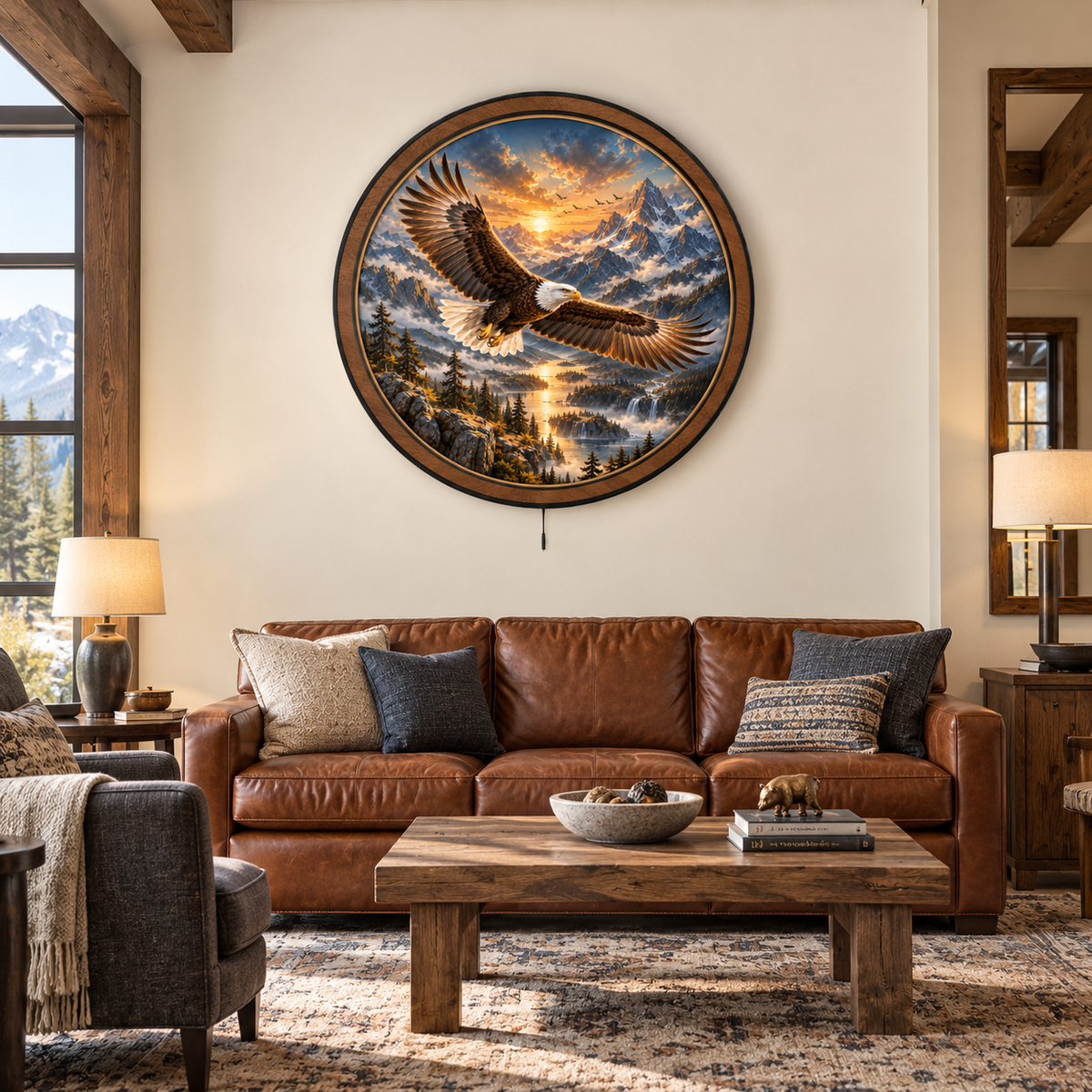 Soaring Eagle – Golden Mountain Sunrise LED Wall Art