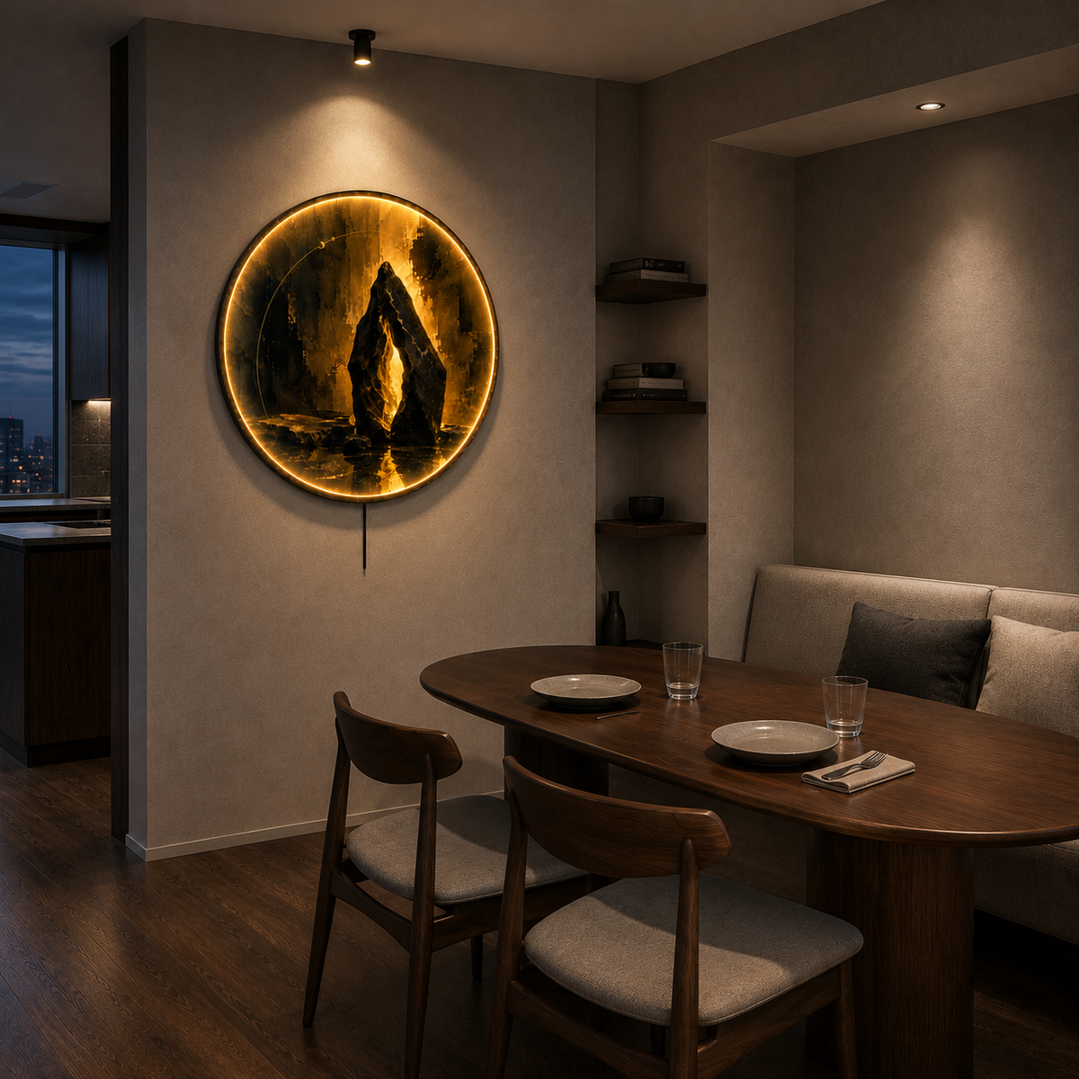 Golden Stone – Handcrafted Abstract LED Wall Art