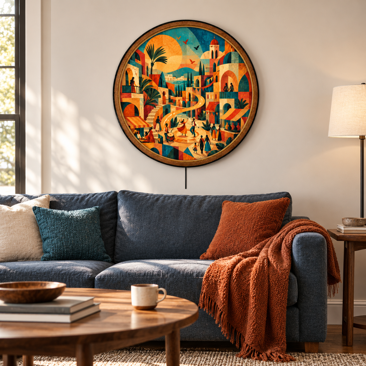 Mediterranean Village Celebration Circular LED Wall Art
