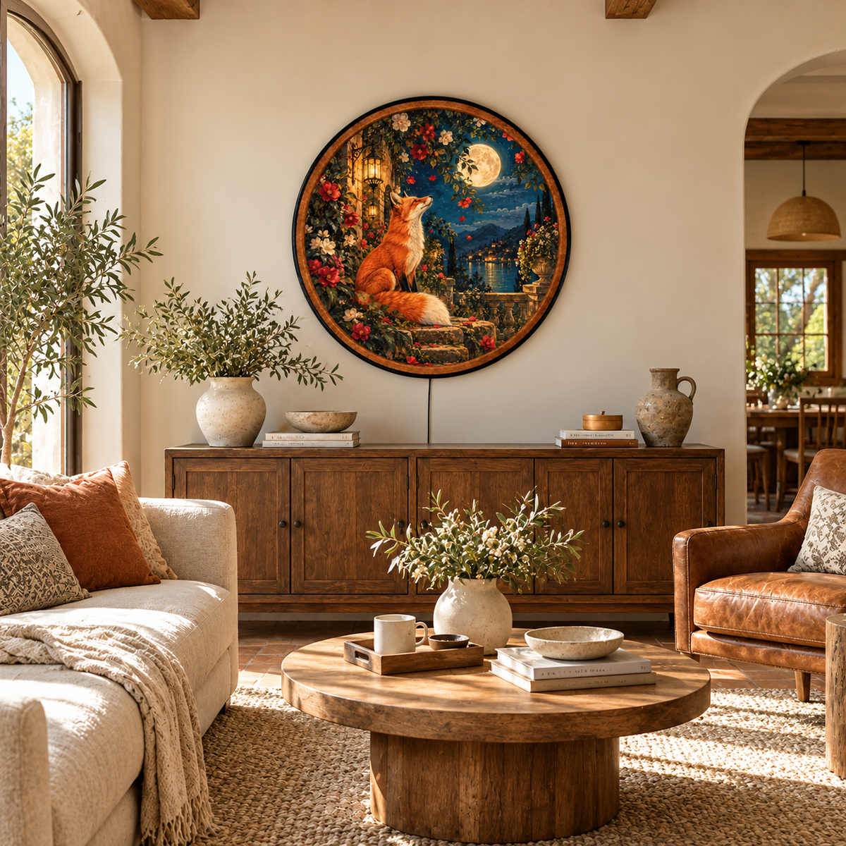 Moonlit Fox Garden – Handcrafted LED Wall Art | Red Fox & Full Moon Floral Decor