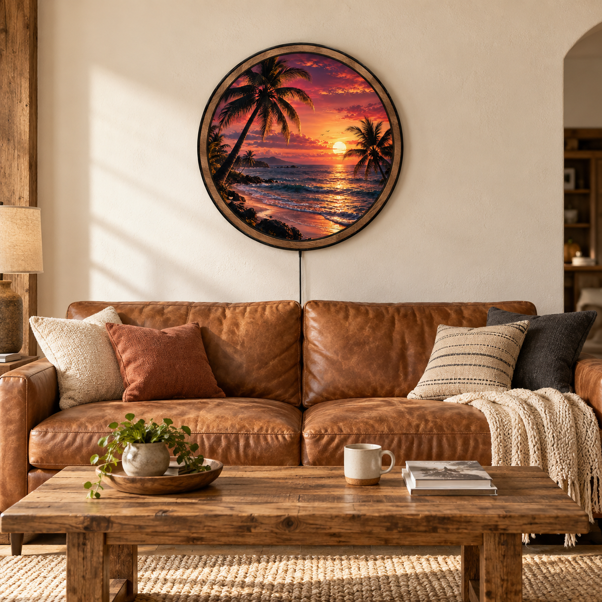 Handcrafted Tropical Sunset Beach LED Wall Art