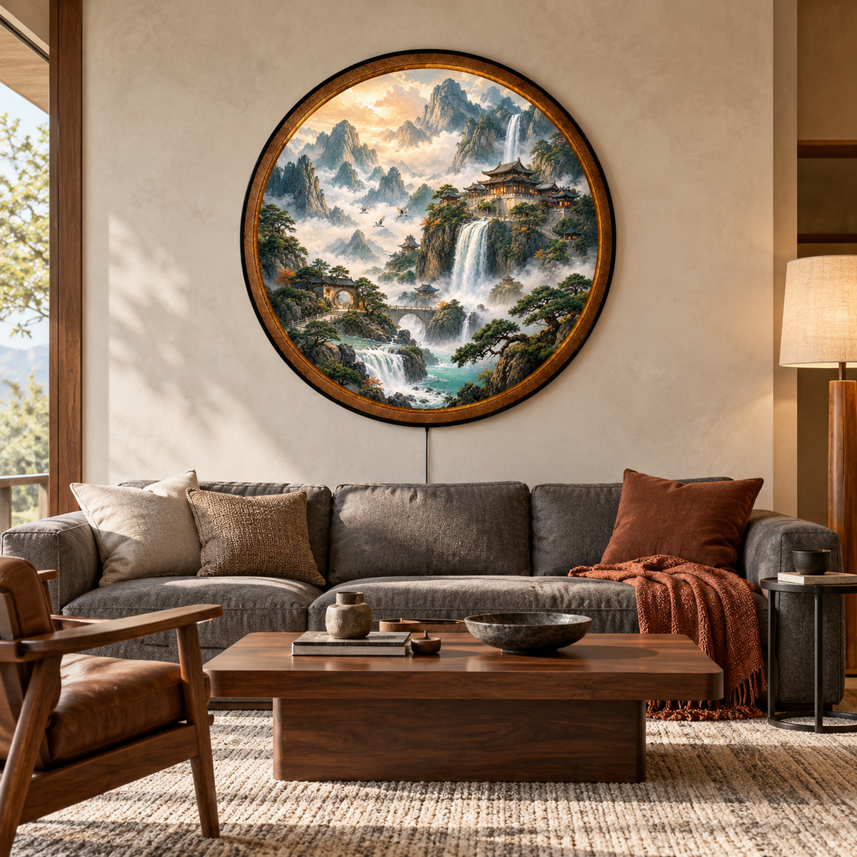 Misty Mountain Sanctuary Circular LED Wall Art