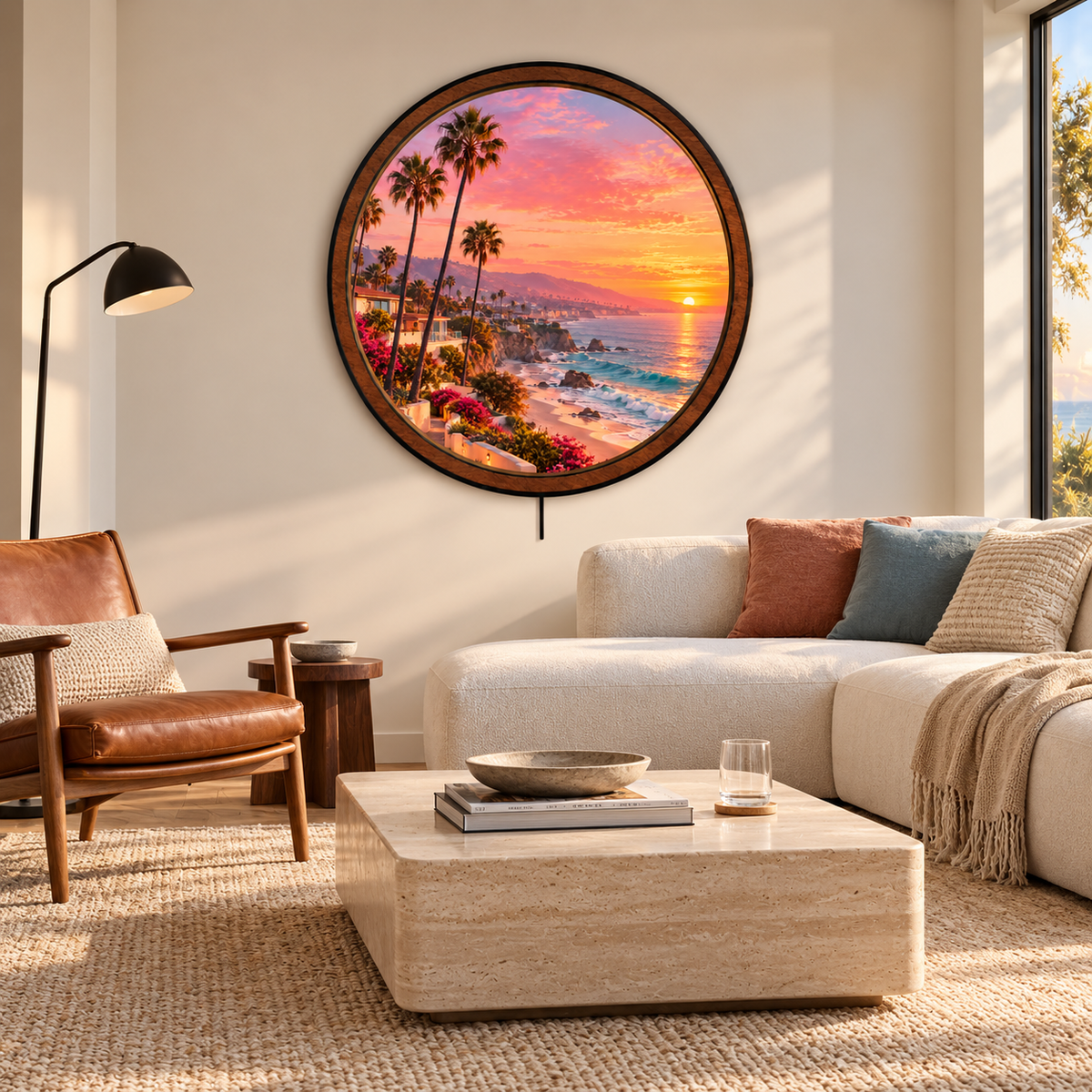 Golden Coast Sunset – Coastal Palm Tree LED Wall Art