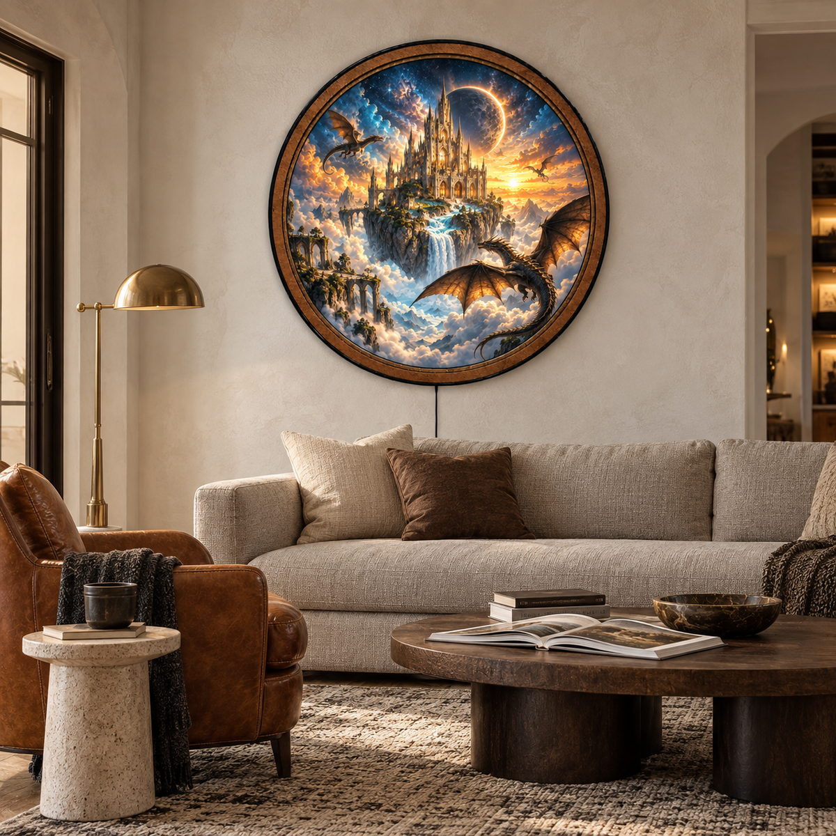 Handcrafted Dragon Citadel Celestial Fantasy LED Wall Art