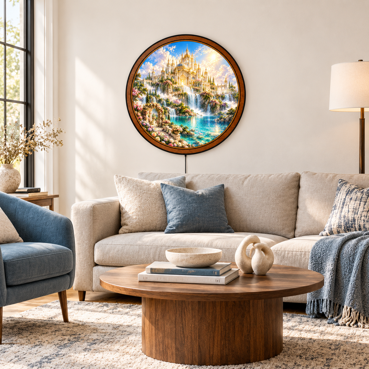 Celestial Garden Palace Waterfall Circular LED Wall Art