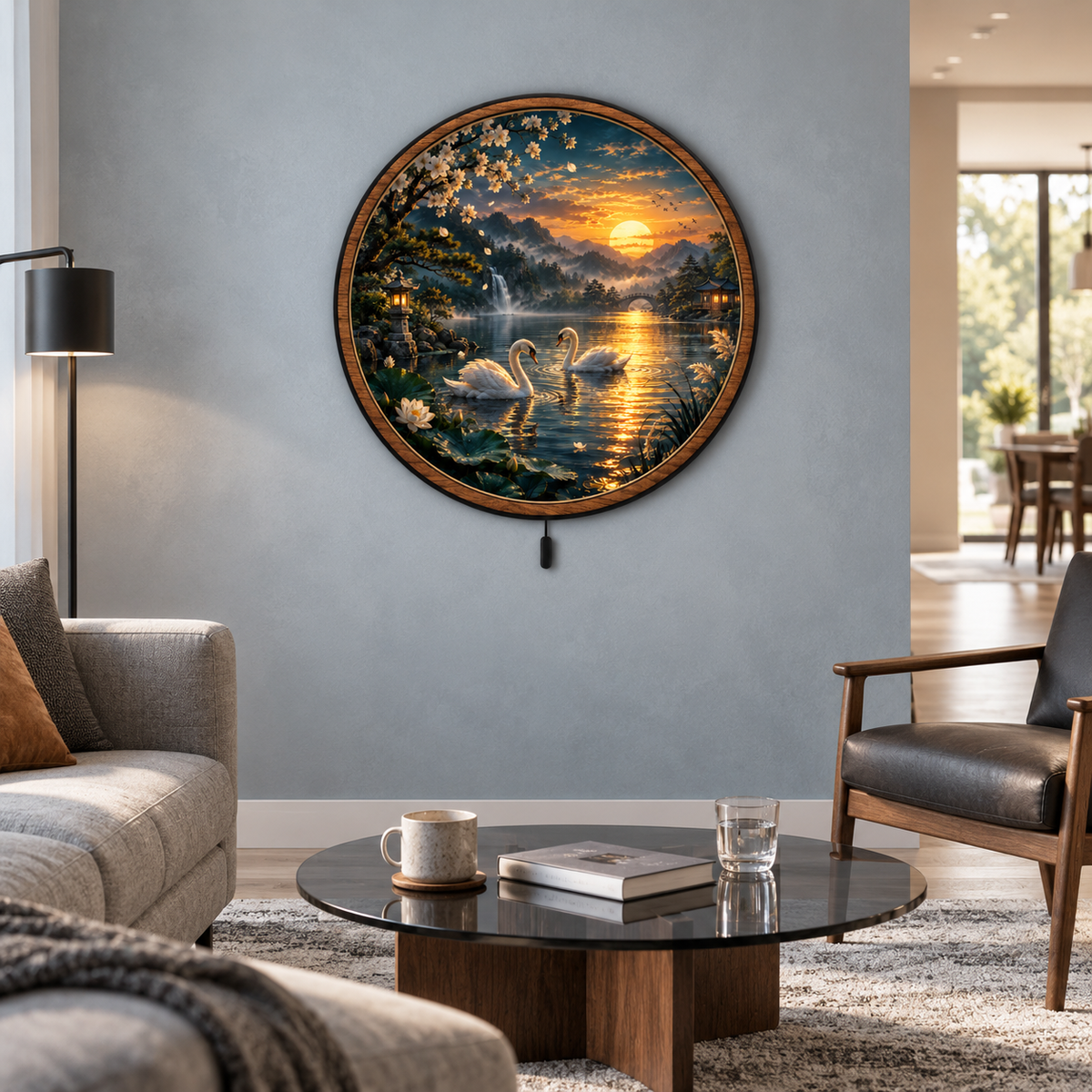 Golden Serenity – Swan Lake Sunset LED Wall Art