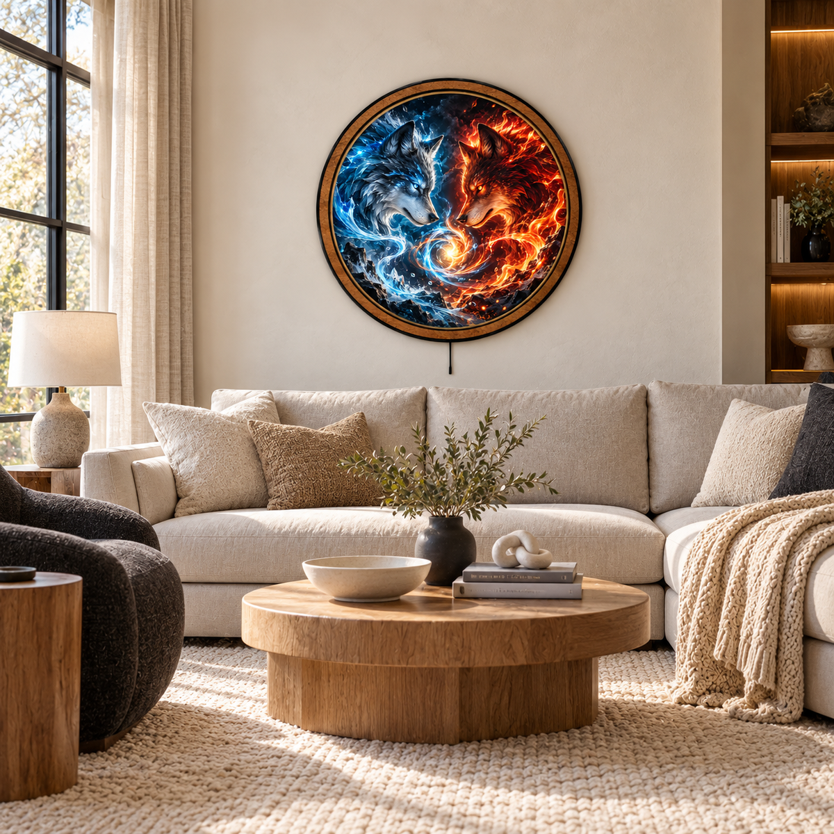 Handcrafted Fire & Ice Wolves LED Wall Art