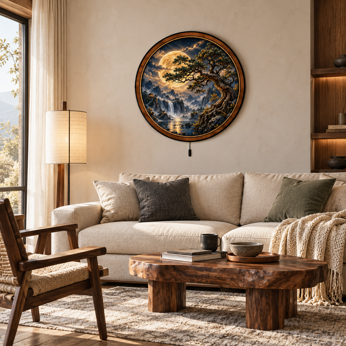 Handcrafted Golden Moon Ancient Pine LED Wall Art