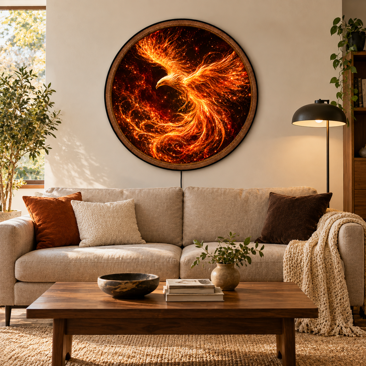Handcrafted Fire Phoenix LED Wall Art – Golden Flaming Phoenix Rising Fantasy