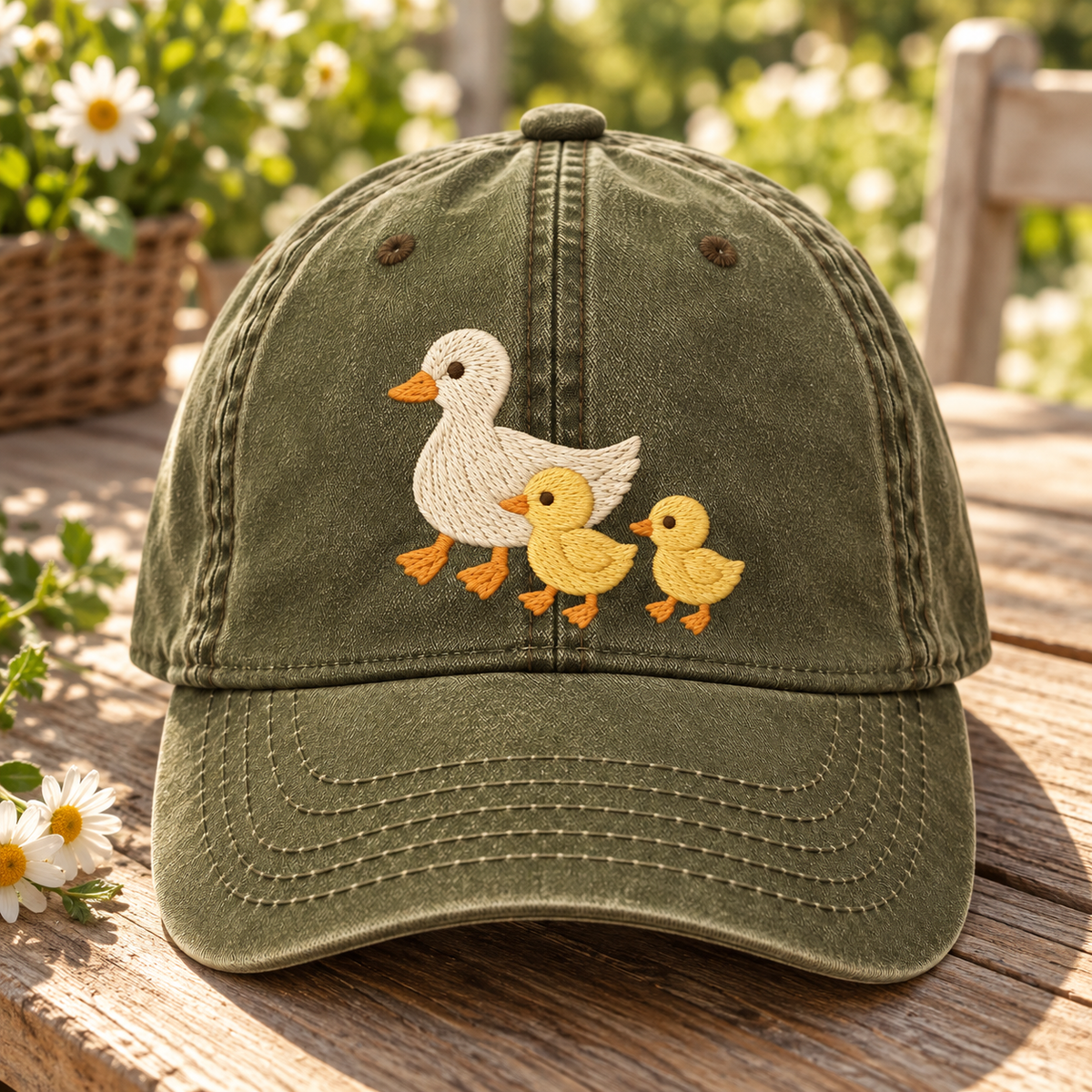 Mama Duck & Ducklings Embroidered Dad Hat – Cute Vintage Cap