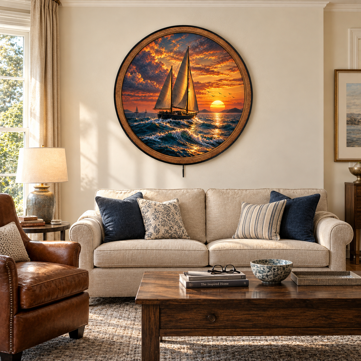 Golden Horizon Sailboat – Sunset Ocean LED Wall Art