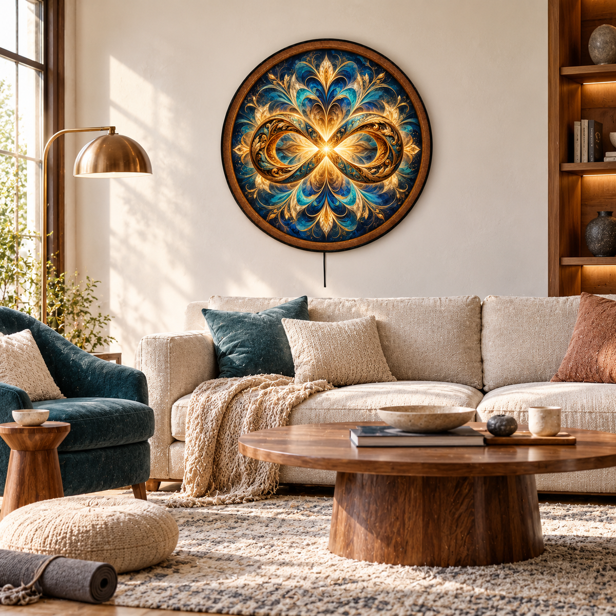 Golden Infinity Blue Mandala LED Wall Art