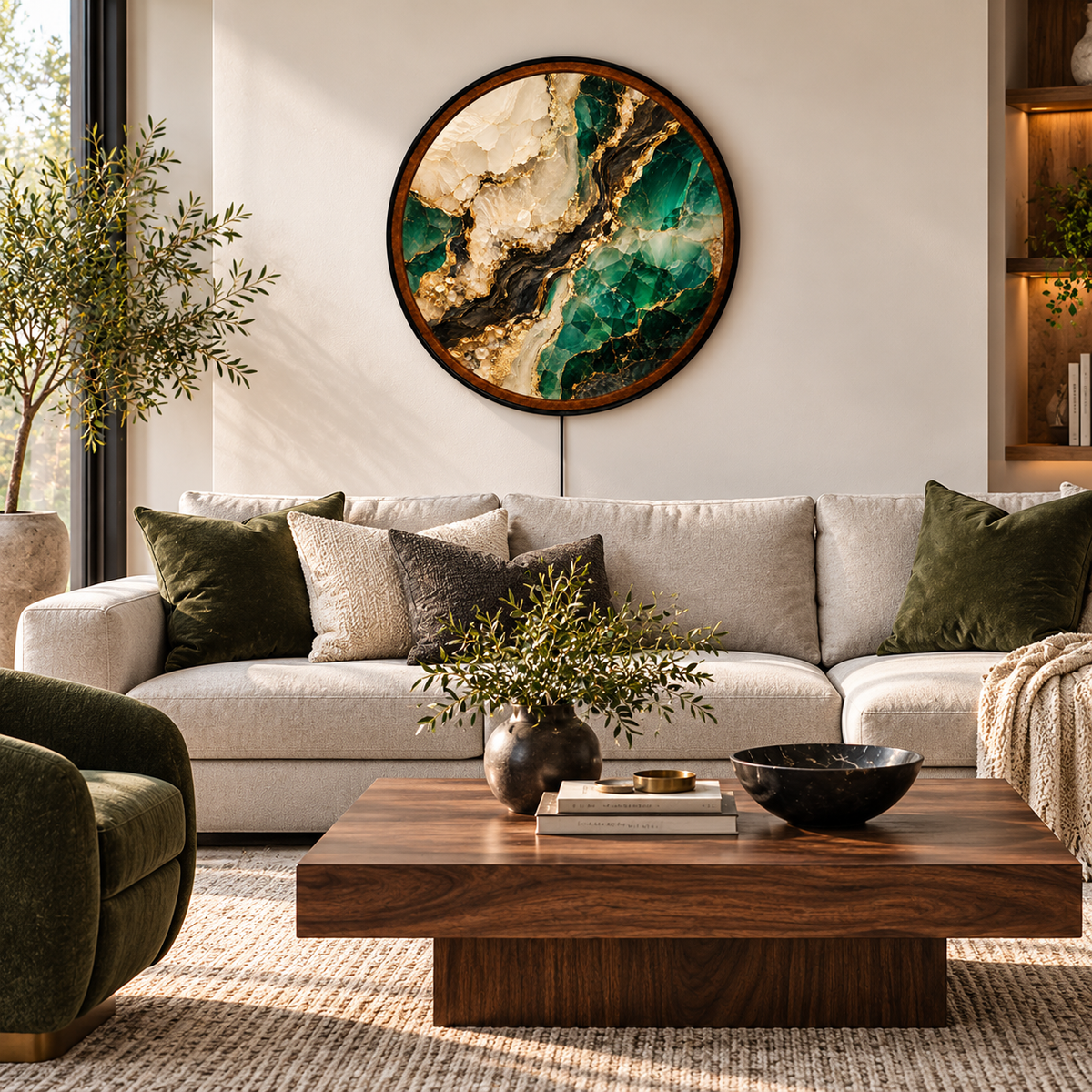 Green Marble & Gold Abstract Wall Decor – Handcrafted LED Wall Art