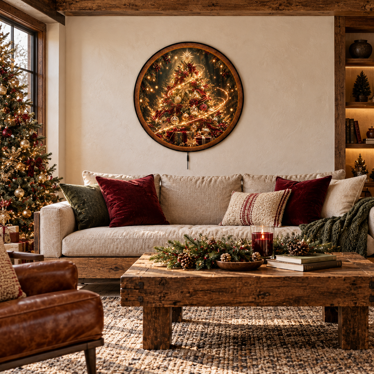 Handcrafted Golden Christmas Tree LED Wall Art