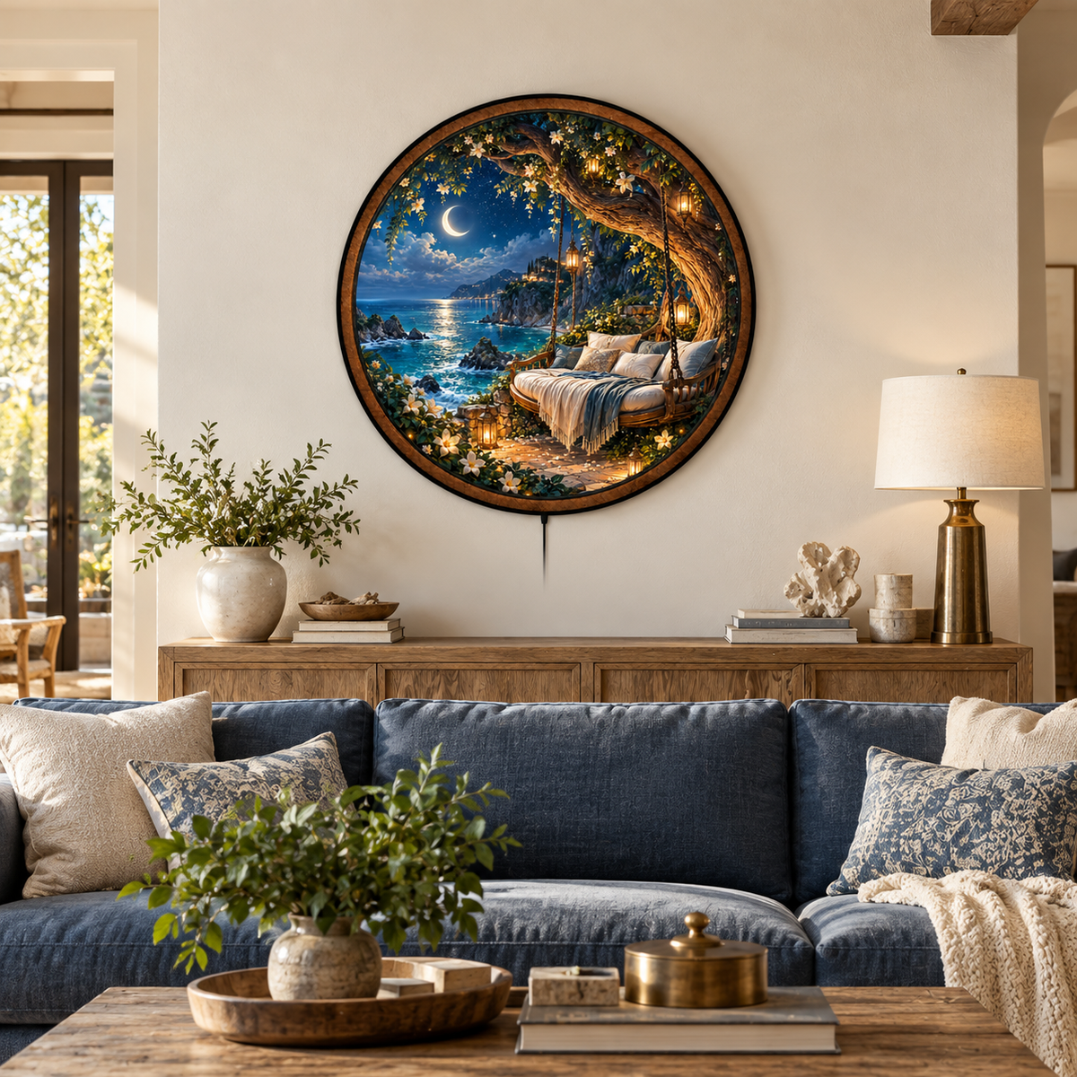 Handcrafted Moonlit Coastal Swing LED Wall Art – Enchanted Ocean Escape