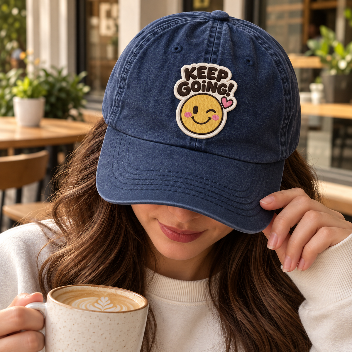 Keep Going Smiley Face Embroidered Iron-On Patch