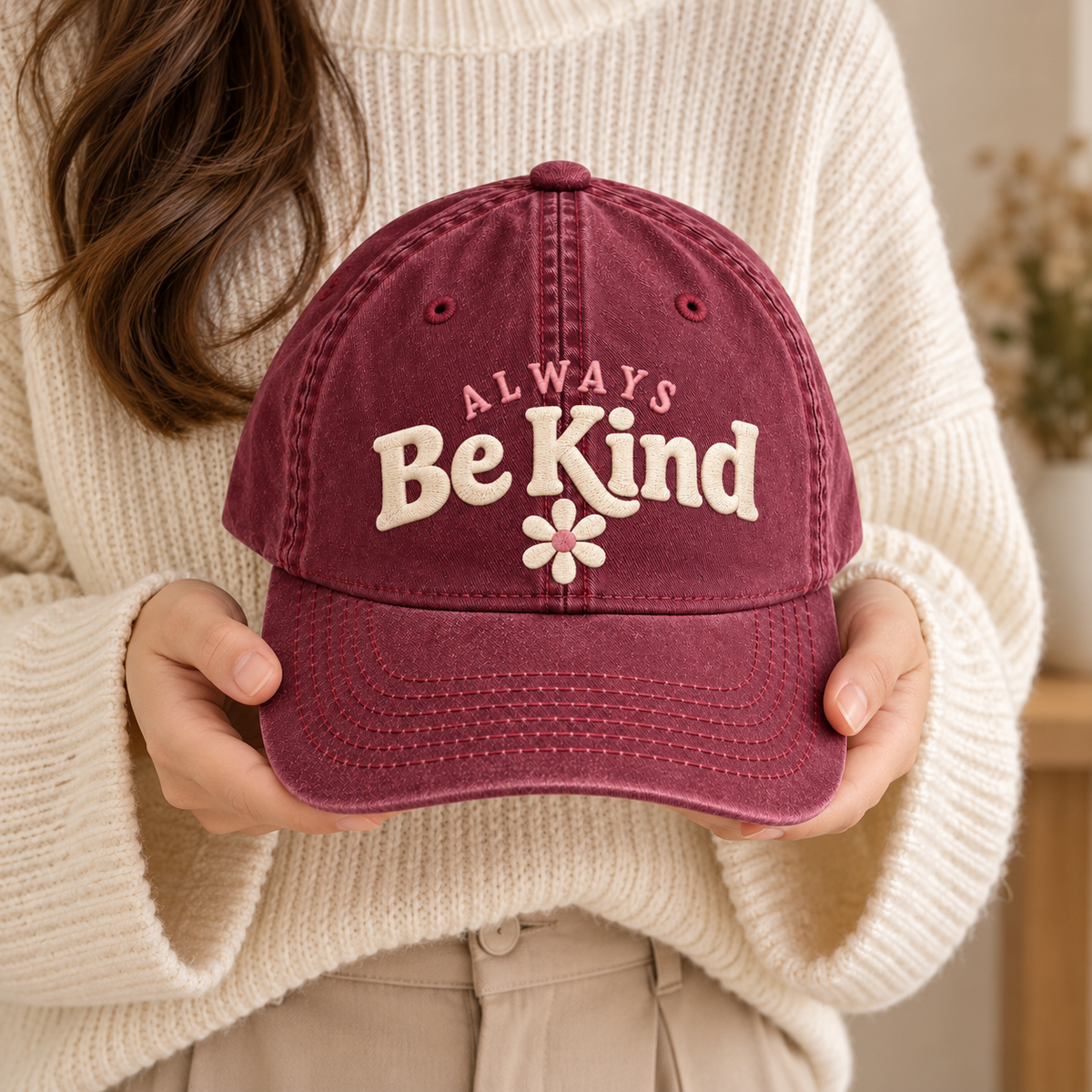 Always Be Kind Embroidered Dad Hat – Vintage Washed Cap