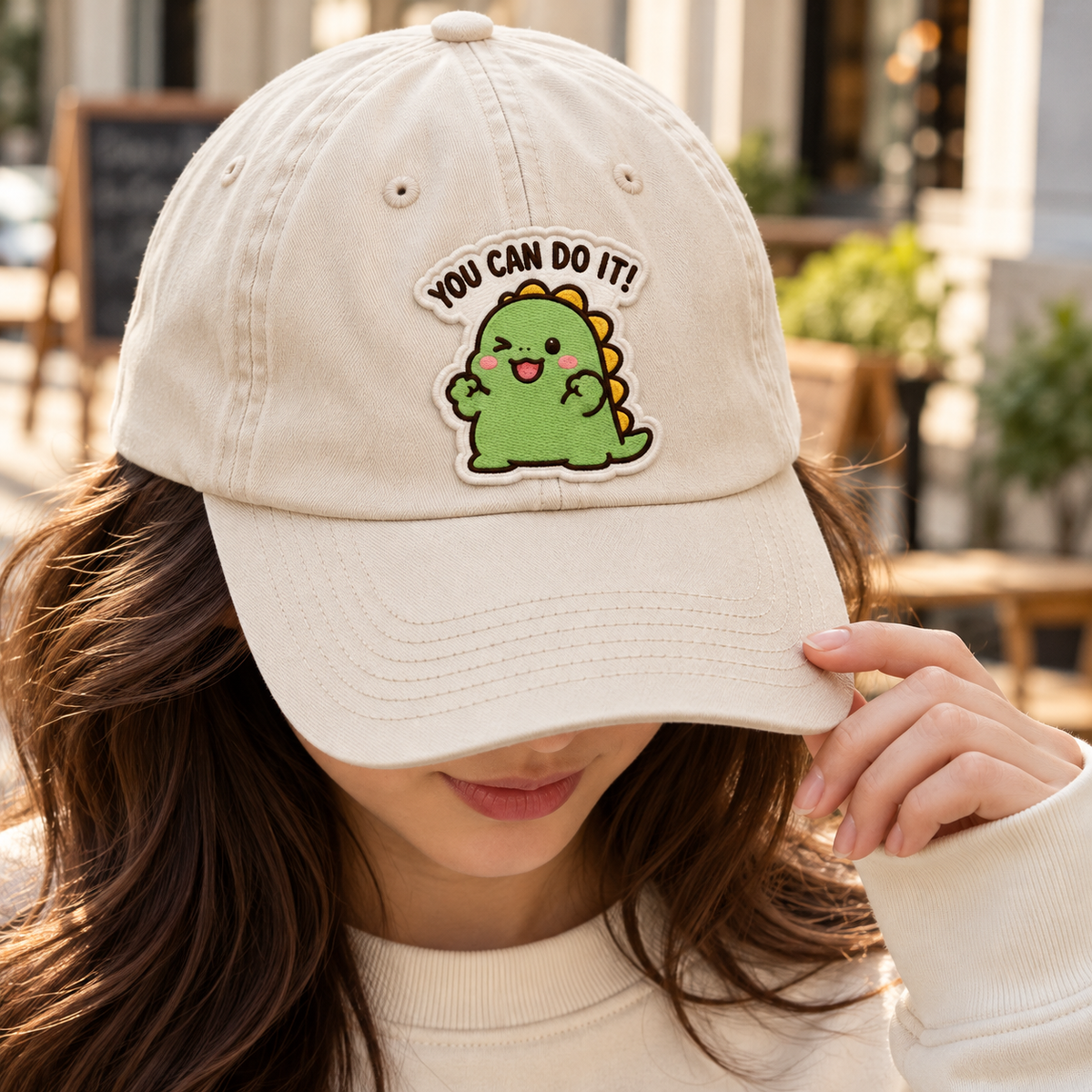 You Can Do It Cute Dinosaur Embroidered Iron-On Patch