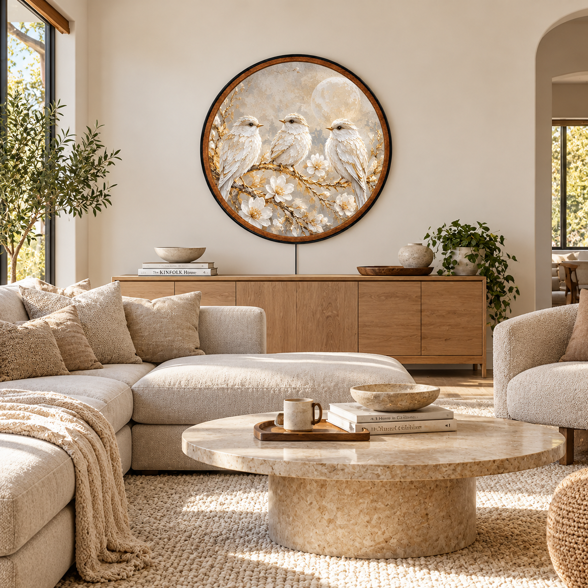 Moonlit Harmony – Handcrafted Round LED Wall Art