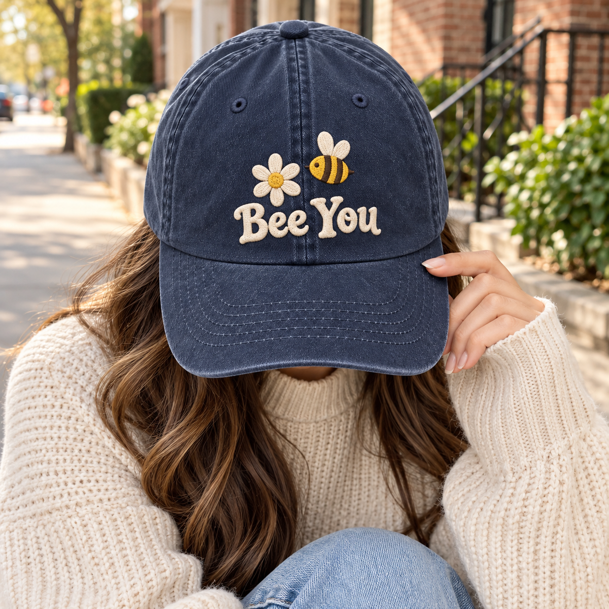 Bee You Embroidered Dad Hat – Cute Vintage Washed Cap