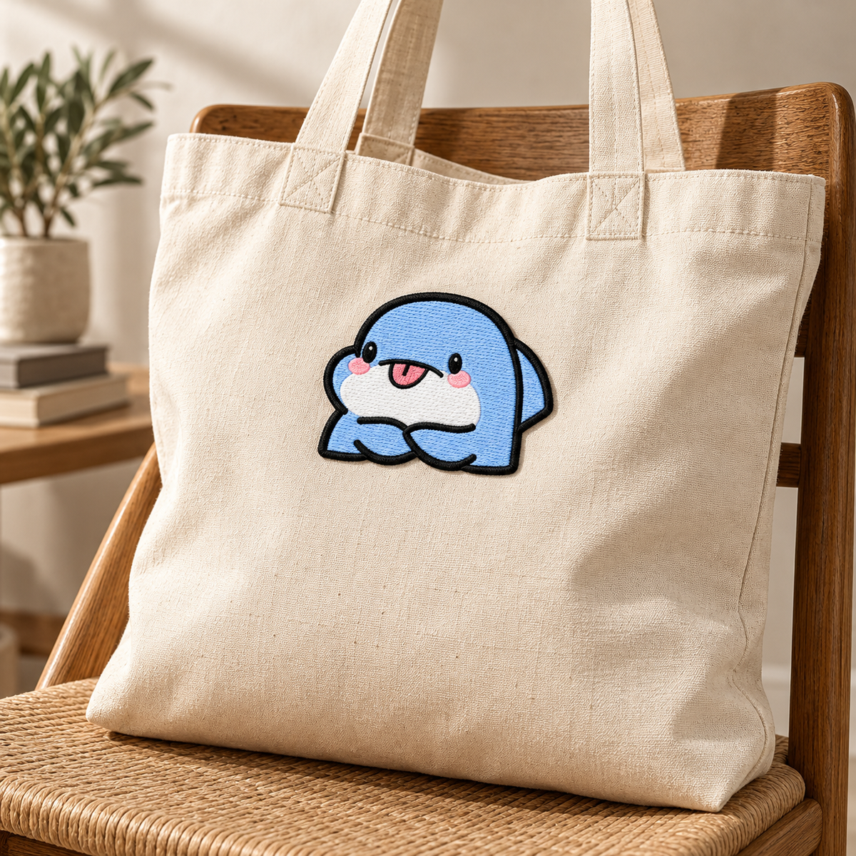 Cute Blue Shark Embroidered Iron-On Patch – Kawaii Cartoon Shark Applique