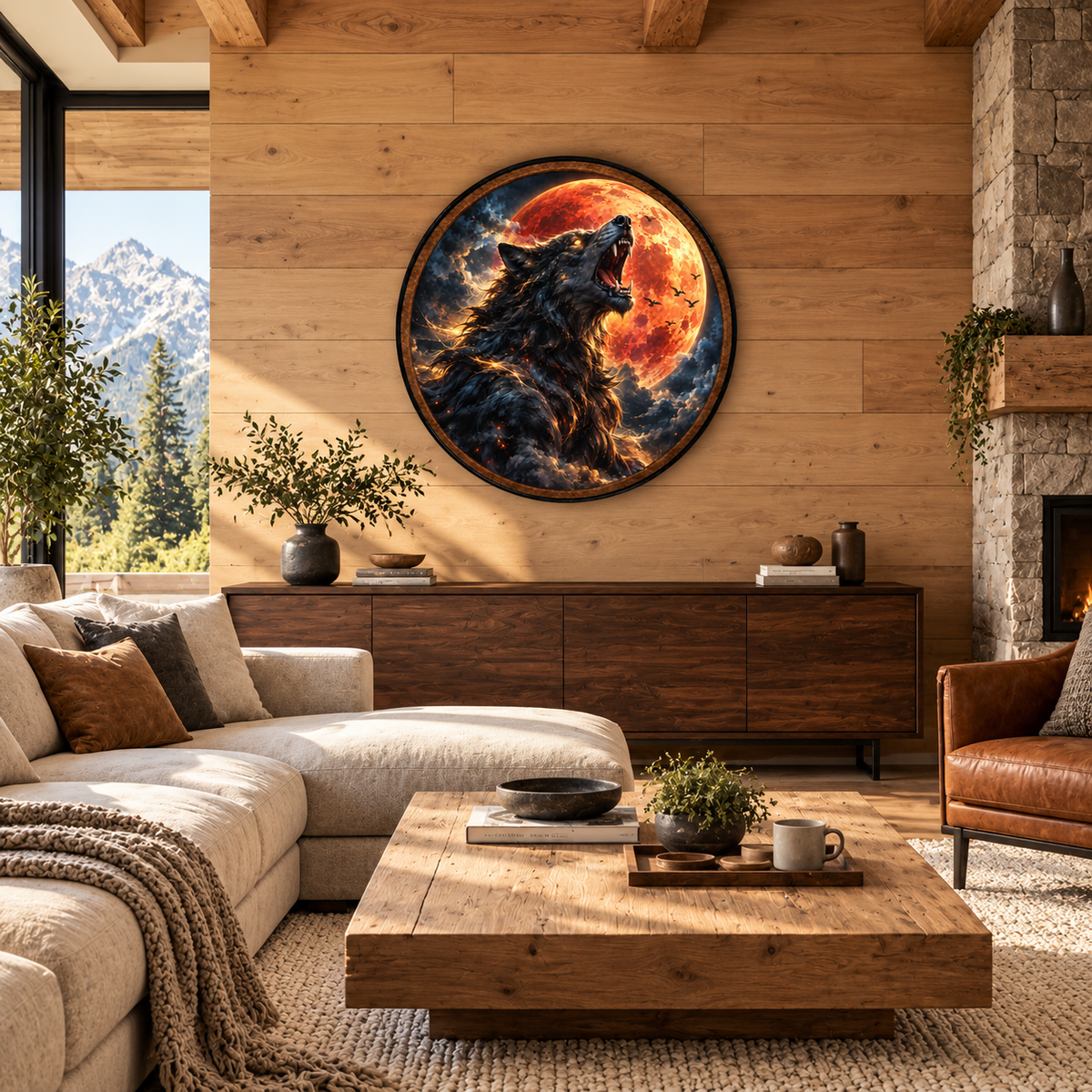 Blood Moon Wolf – Handcrafted LED Wall Art