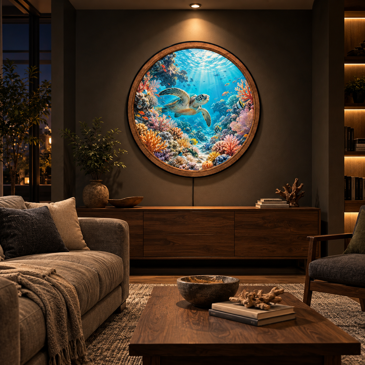 Handcrafted Sea Turtle LED Wall Art – Colorful Coral Reef & Tropical Ocean